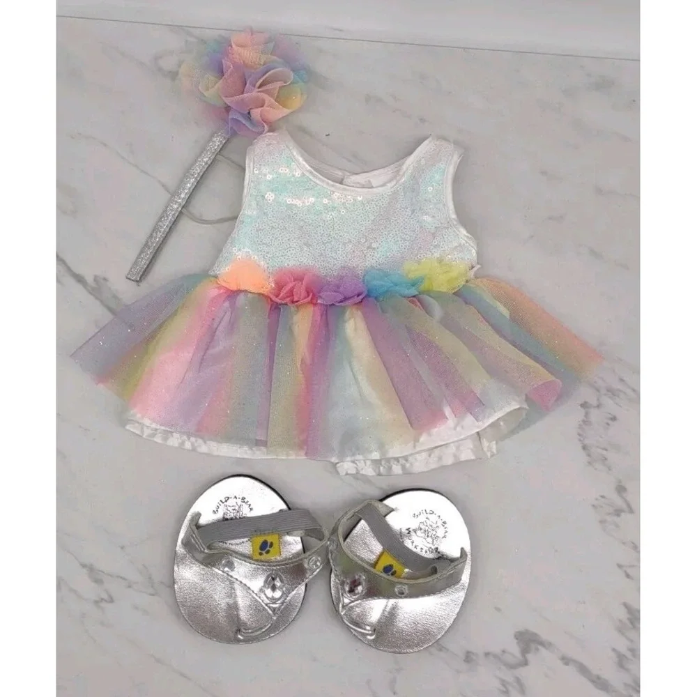 BUILD A BEAR LIGHT UP Fairy Dress Sequin Tulle Push Button Skirt Shoes Wand BAB - Picture 10 of 10